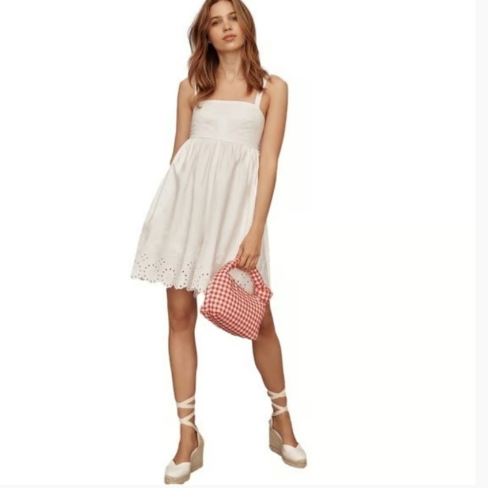 Anthropologie Maeve Sleeveless Eyelet Babydoll Romper White Poplin Size Medium